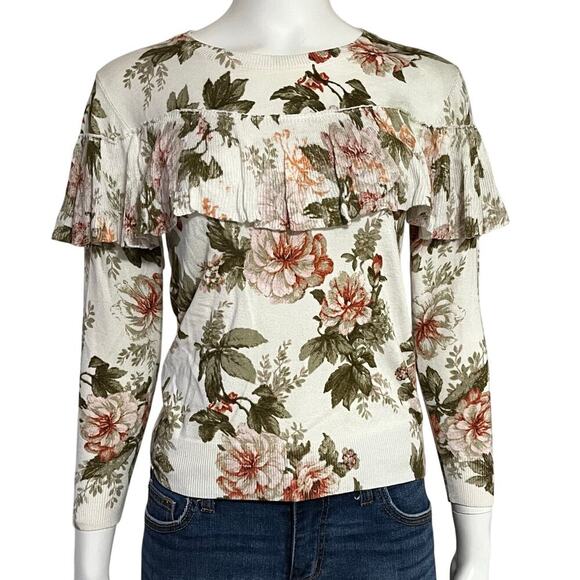 Harlyn Anthropologie Ritchie Floral Ruffled Sweater Size XS - Picture 2 of 10